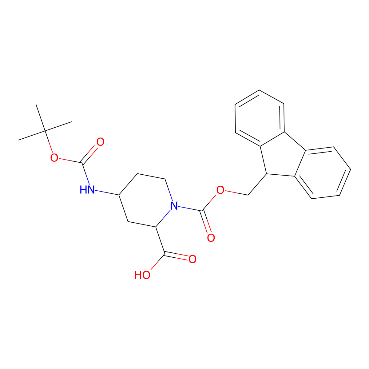 (2R,4S)-4-(tert-butoxycarbonylamino)-1-(9H-fluoren-9-ylmethoxycarbonyl)piperidine-2-carboxylic acid molecular structure, CAS 2639622-52-7