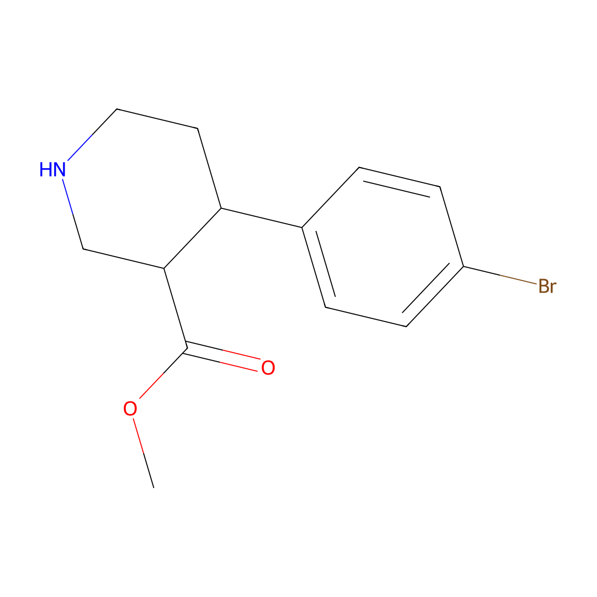 Methyl (3S,4R)-4-(4-bromophenyl)piperidine-3-carboxylate molecular structure, CAS 2639622-69-6