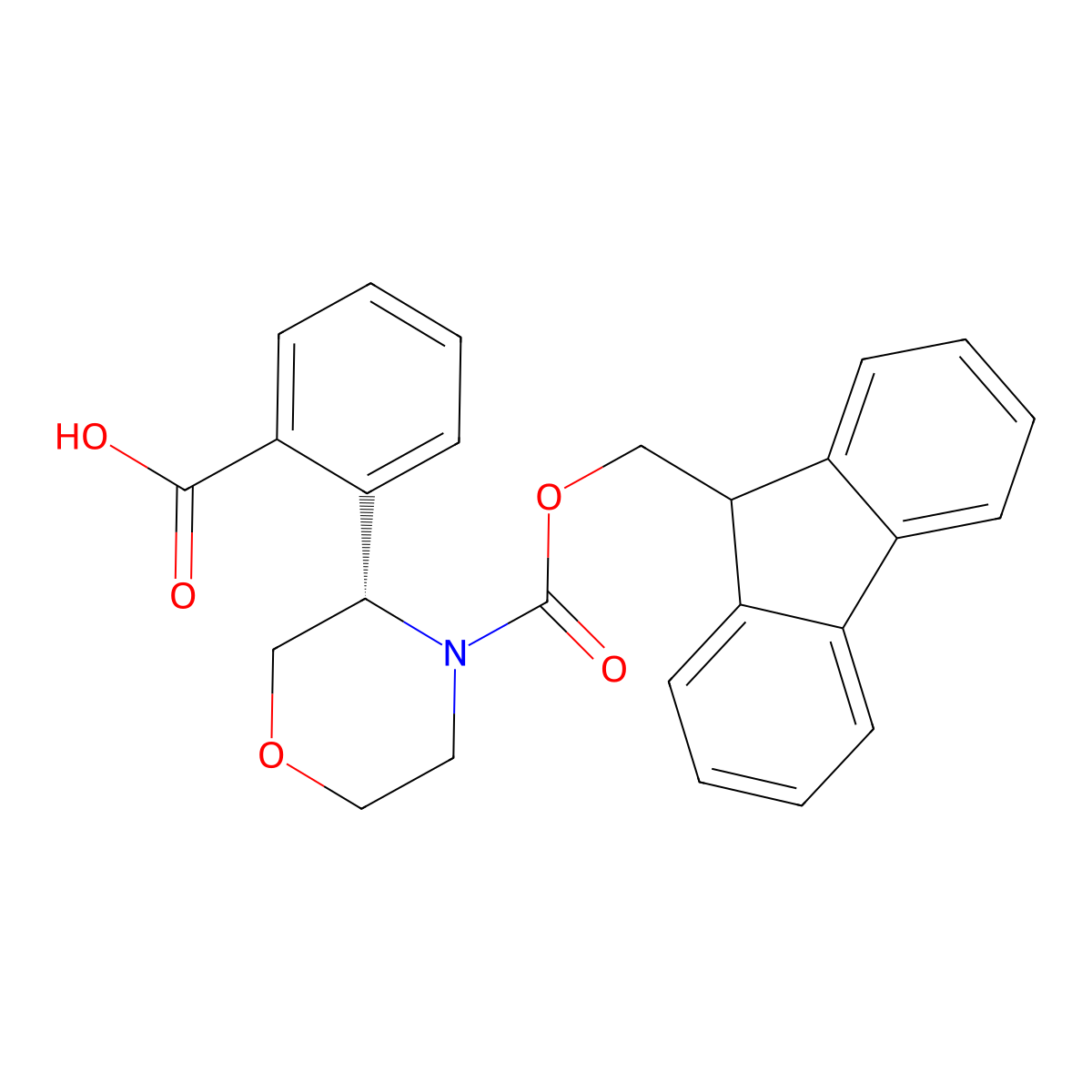 (S)-2-(4-(((9H-fluoren-9-yl)methoxy)carbonyl)morpholin-3-yl)benzoic acid molecular structure, CAS 2639622-80-1