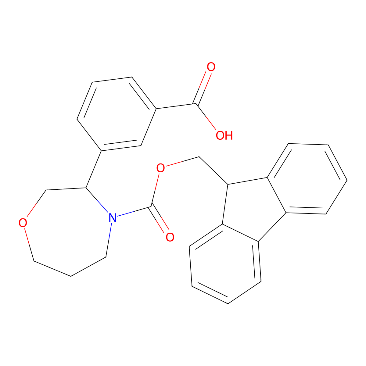 (R)-3-(4-(((9H-fluoren-9-yl)methoxy)carbonyl)-1,4-oxazepan-3-yl)benzoic acid molecular structure, CAS 2639623-09-7