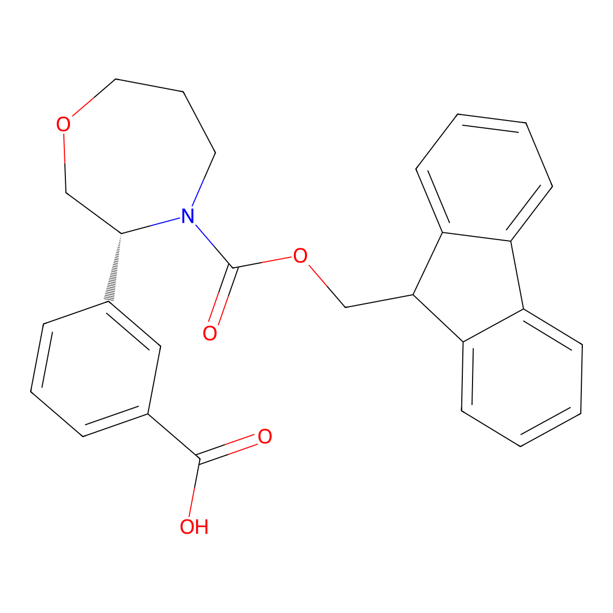 (R)-3-(4-(((9H-fluoren-9-yl)methoxy)carbonyl)-1,4-oxazepan-3-yl)benzoic acid molecular structure, CAS 2639623-09-7