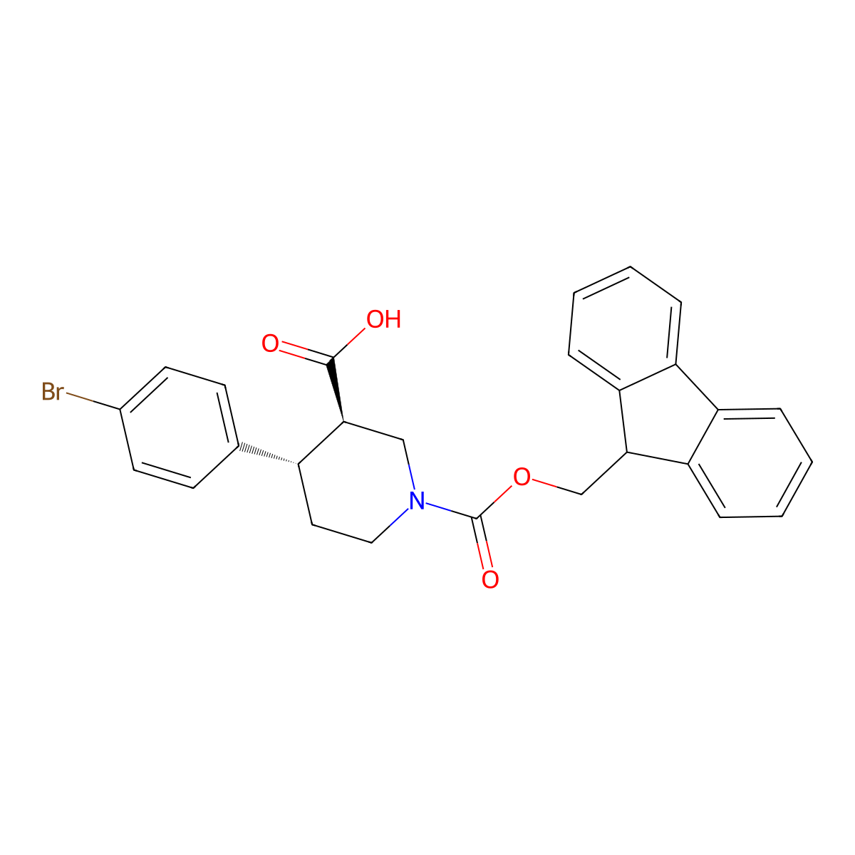 (3R,4S)-1-(((9H-fluoren-9-yl)methoxy)carbonyl)-4-(4-bromophenyl)piperidine-3-carboxylic acid molecular structure, CAS 2639623-12-2