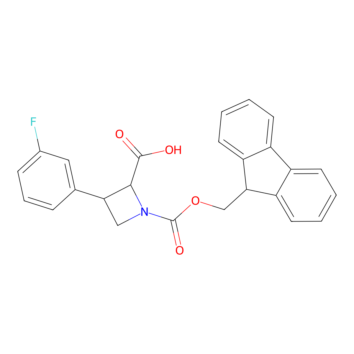 (2S,3S)-1-(((9H-fluoren-9-yl)methoxy)carbonyl)-3-(3-fluorophenyl)azetidine-2-carboxylic acid molecular structure, CAS 2639623-23-5