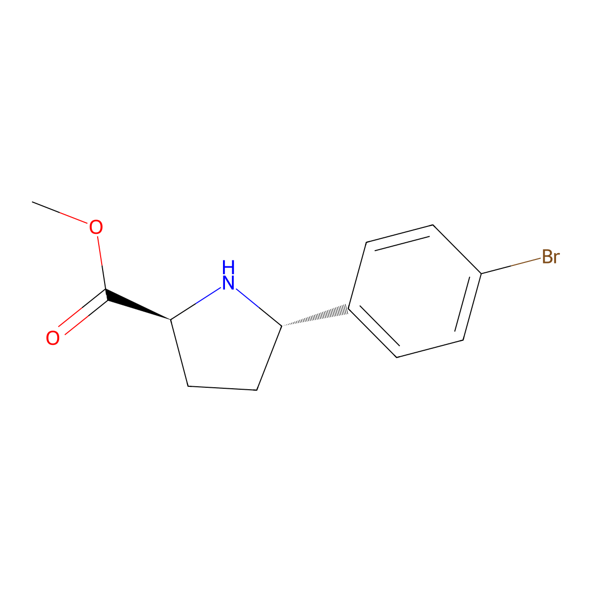 methyl (2S,5S)-5-(4-bromophenyl)pyrrolidine-2-carboxylate molecular structure, CAS 2639623-51-9
