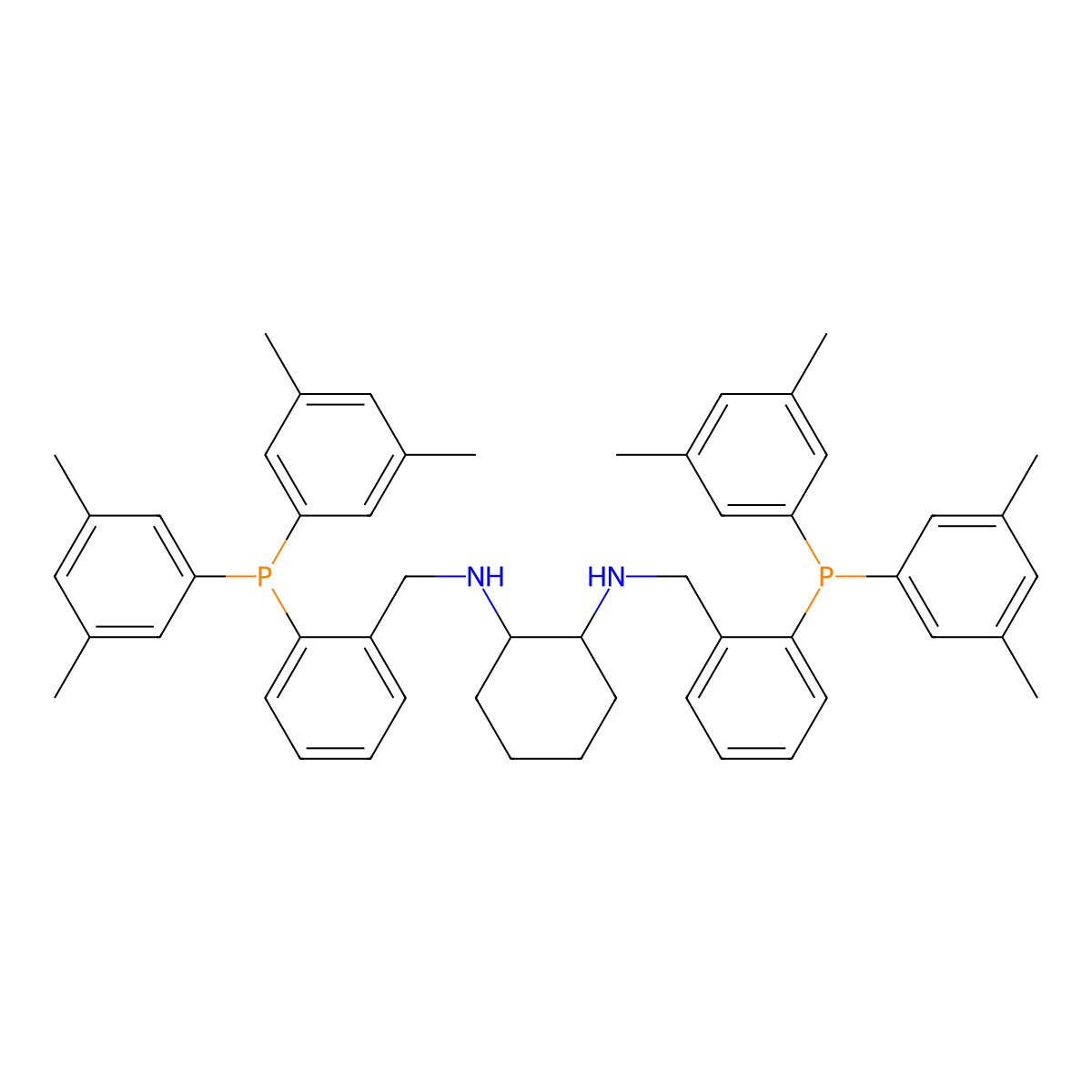 1-N,2-N-bis[[2-bis(3,5-dimethylphenyl)phosphanylphenyl]methyl]cyclohexane-1,2-diamine molecular structure, CAS 2639624-33-0