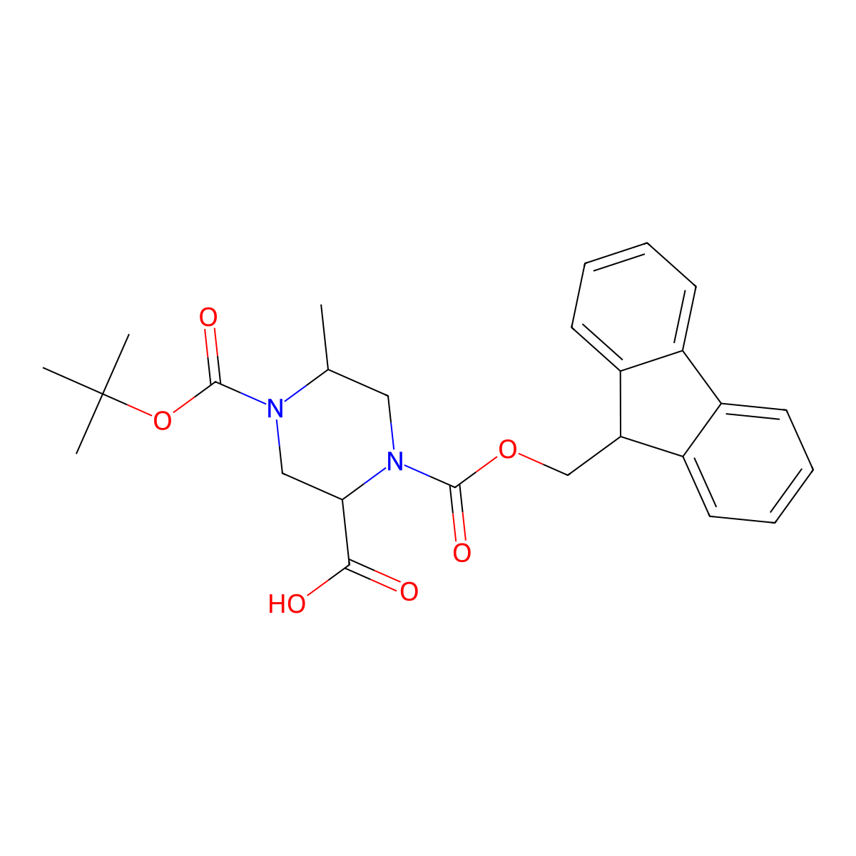 (2S,5R)-4-tert-butoxycarbonyl-1-(9H-fluoren-9-ylmethoxycarbonyl)-5-methyl-piperazine-2-carboxylic acid molecular structure, CAS 2639624-44-3