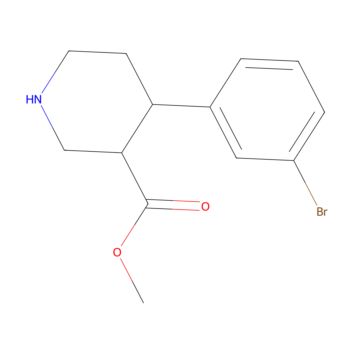 Methyl (3R,4R)-4-(3-bromophenyl)piperidine-3-carboxylate molecular structure, CAS 2639624-60-3