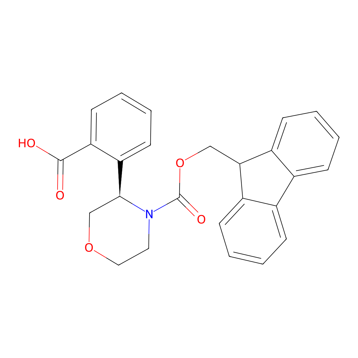 (R)-2-(4-(((9H-fluoren-9-yl)methoxy)carbonyl)morpholin-3-yl)benzoic acid molecular structure, CAS 2639624-77-2