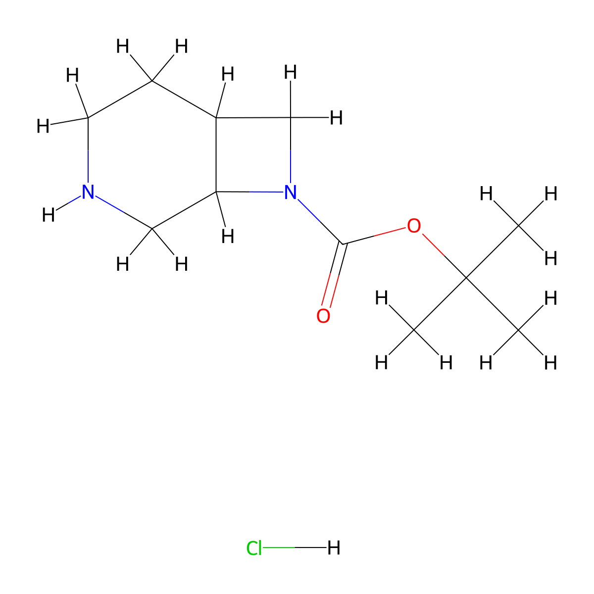 Tert-butyl 3,8-diazabicyclo[4.2.0]octane-8-carboxylate hcl molecular structure, CAS 2639625-51-5