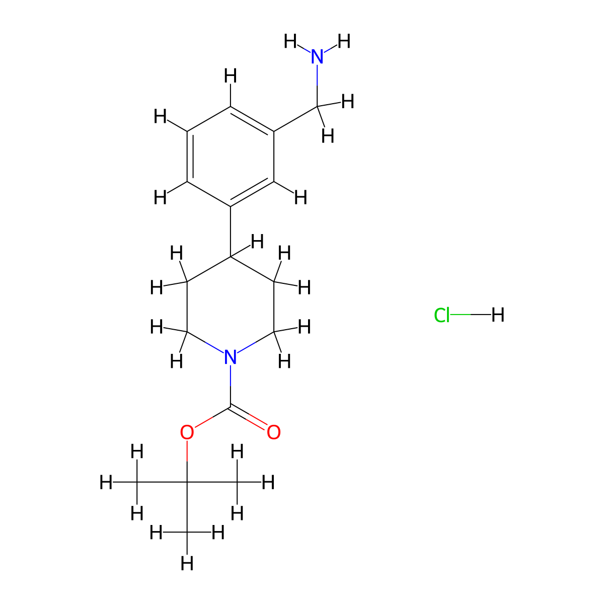 Tert-butyl 4-[3-(aminomethyl)phenyl]piperidine-1-carboxylate hydrochloride molecular structure, CAS 2639625-53-7