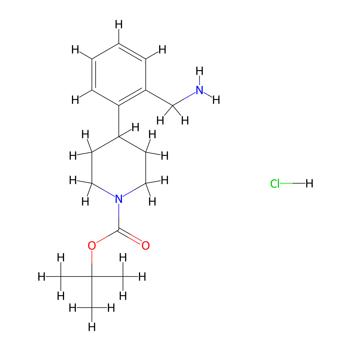 Tert-butyl 4-[2-(aminomethyl)phenyl]piperidine-1-carboxylate hydrochloride molecular structure, CAS 2639625-72-0