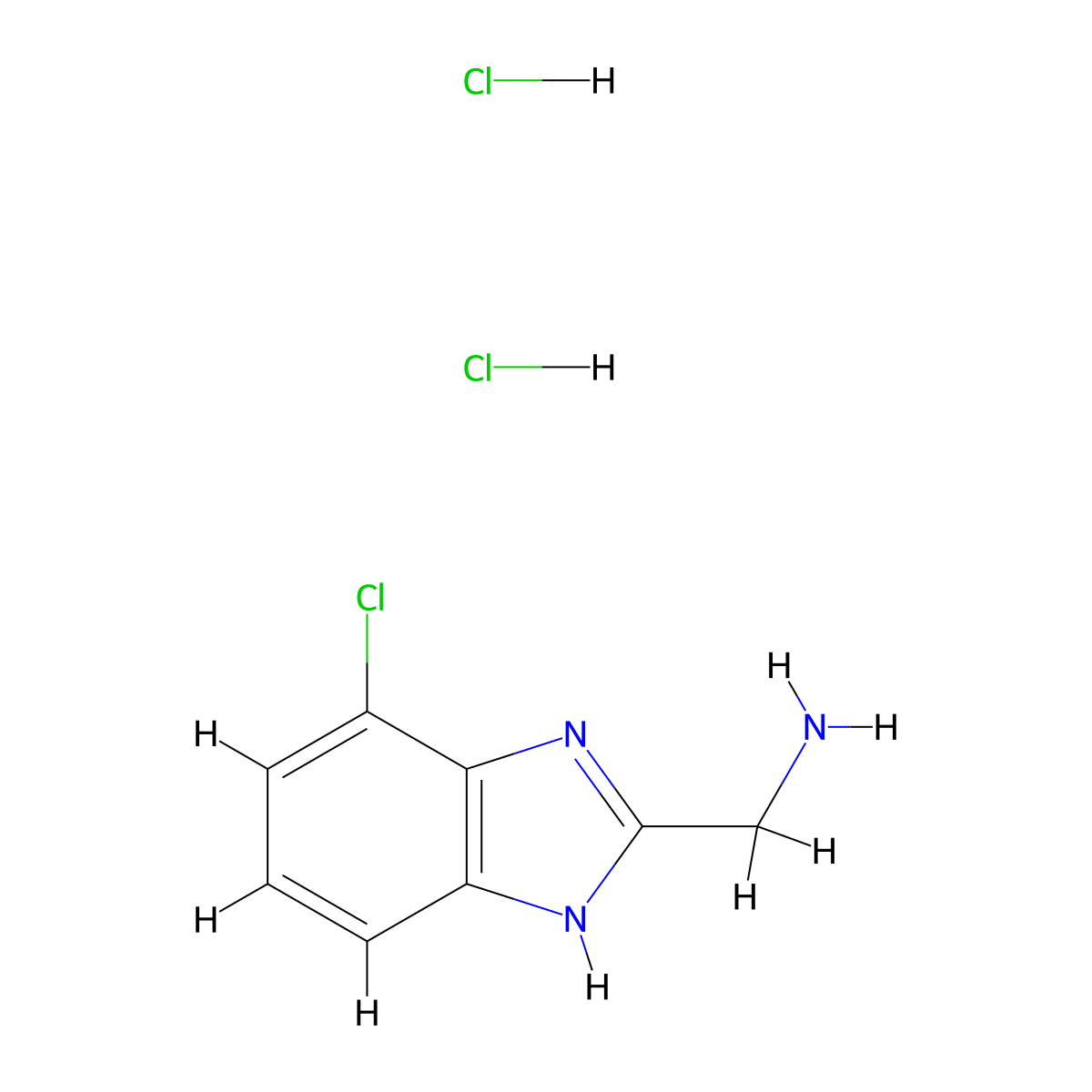 (4-chloro-1H-benzimidazol-2-yl)methanamine;dihydrochloride molecular structure, CAS 2639626-38-1