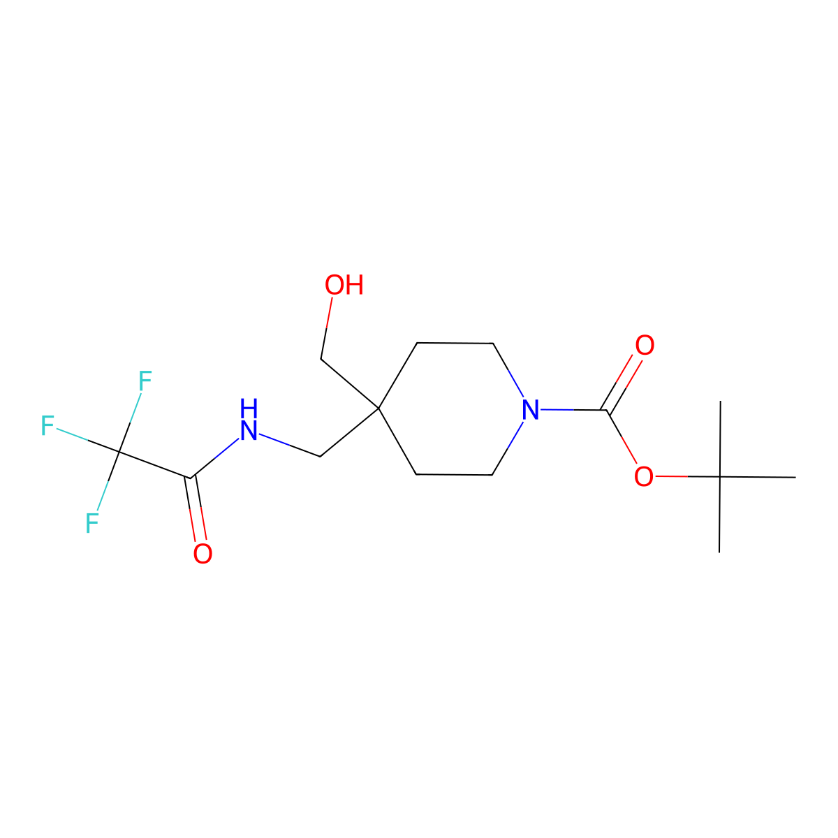 Tert-butyl 4-(hydroxymethyl)-4-[(2,2,2-trifluoroacetamido)methyl]piperidine-1-carboxylate molecular structure, CAS 2639658-49-2