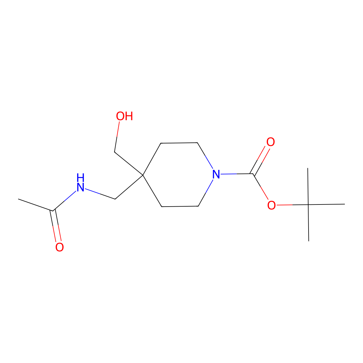 Tert-butyl 4-(acetamidomethyl)-4-(hydroxymethyl)piperidine-1-carboxylate molecular structure, CAS 2639658-64-1