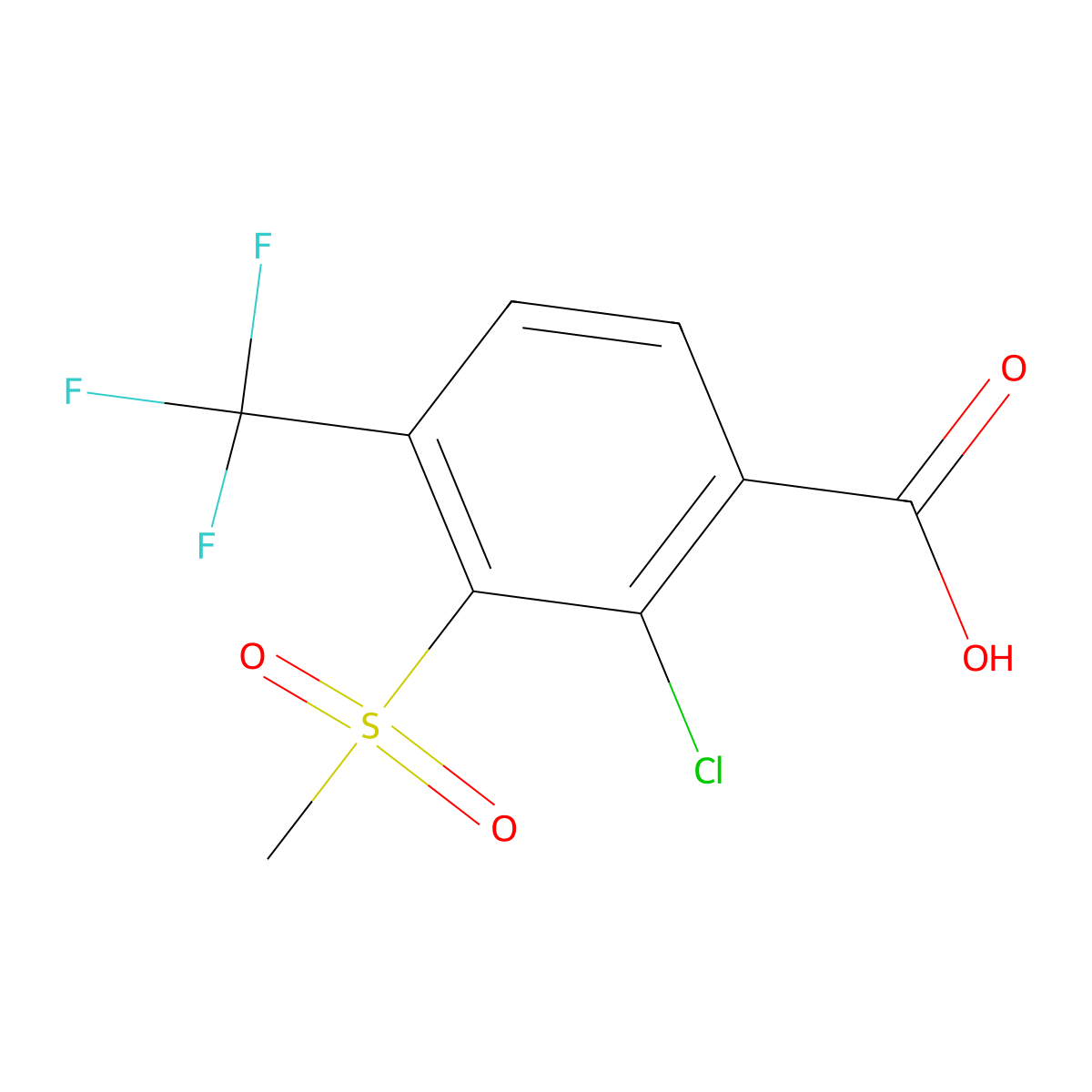 2-Chloro-3-(methylsulfonyl)-4-(trifluoromethyl)benzoic acid molecular structure, CAS 2639777-79-8