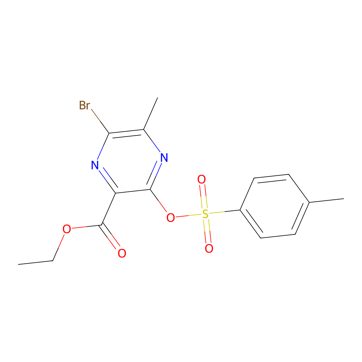Ethyl 6-bromo-5-methyl-3-[(4-methylbenzenesulfonyl)oxy]pyrazine-2-carboxylate molecular structure, CAS 2639780-68-8