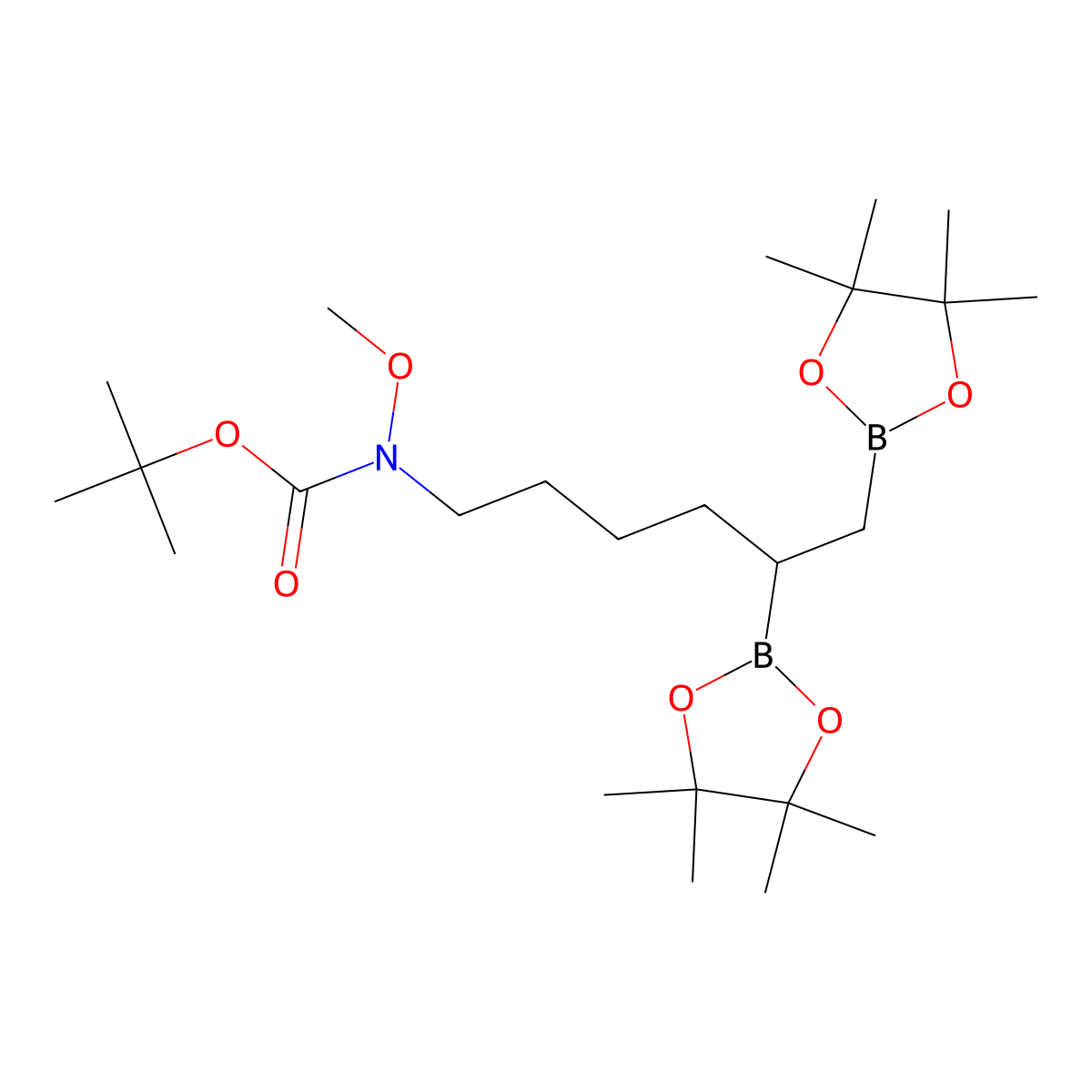 tert-butyl N-(5,6-bis(4,4,5,5-tetramethyl-1,3,2-dioxaborolan-2-yl)hexyl)-N-methoxycarbamate molecular structure, CAS 2639876-15-4