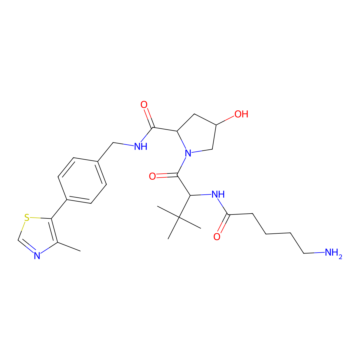 (2R,4S)-1-[(2S)-2-(5-aminopentanoylamino)-3,3-dimethyl-butanoyl]-4-hydroxy-N-[[4-(4-methylthiazol-5-yl)phenyl]methyl]pyrrolidine-2-carboxamide molecular structure, CAS 2639882-75-8