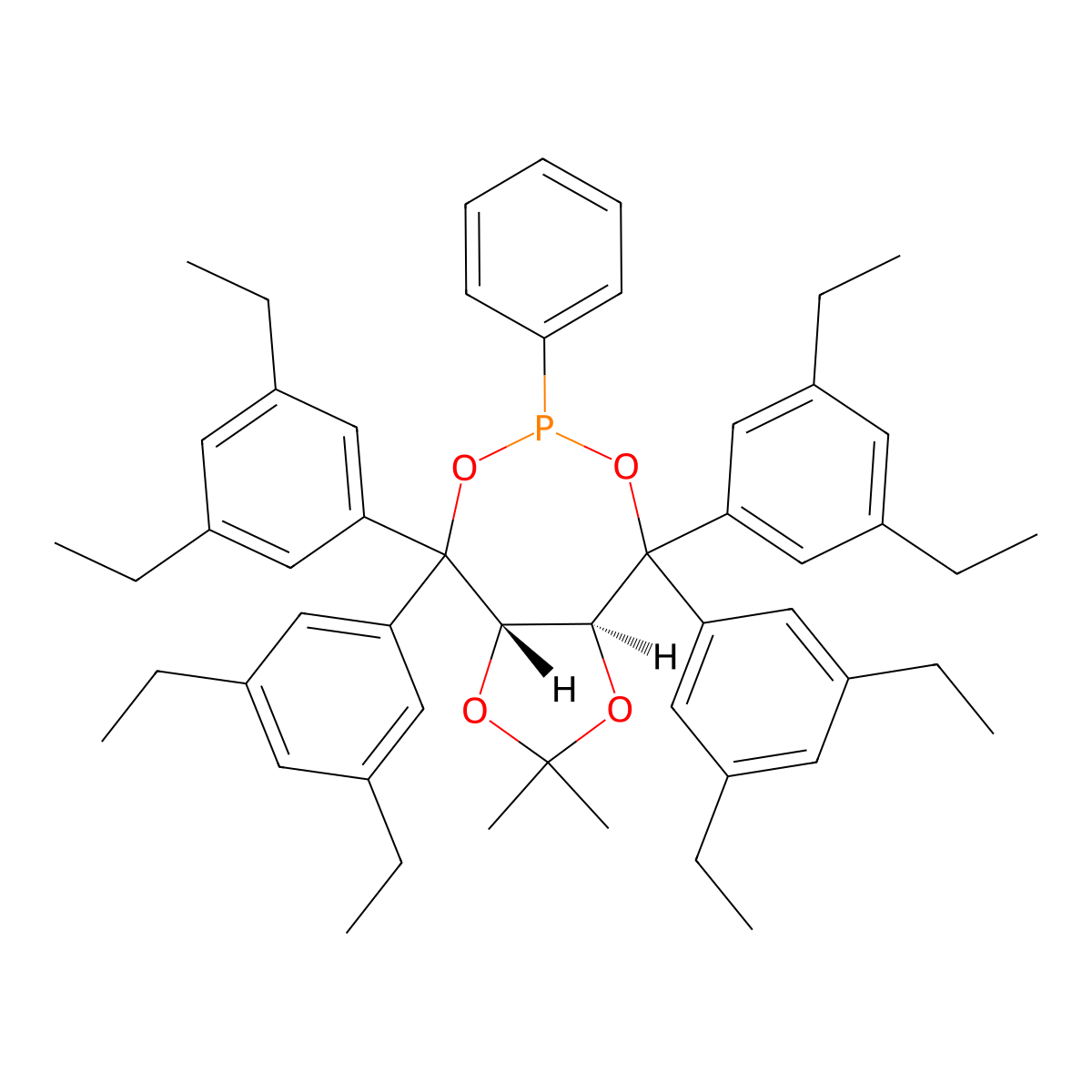 (3aS,8aS)-4,4,8,8-Tetrakis(3,5-diethylphenyl)-2,2-dimethyl-6-phenyltetrahydro-[1,3]dioxolo[4,5-e][1,3,2]dioxaphosphepine molecular structure, CAS 2639939-72-1