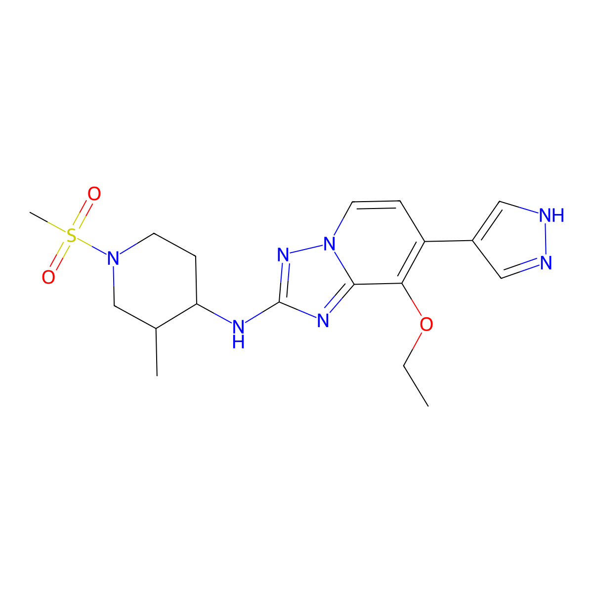 8-Ethoxy-N-[(3R,4S)-3-methyl-1-(methylsulfonyl)-4-piperidinyl]-7-(1H-pyrazol-4-yl)[1,2,4]triazolo[1,5-a]pyridin-2-amine molecular structure, CAS 2640038-22-6