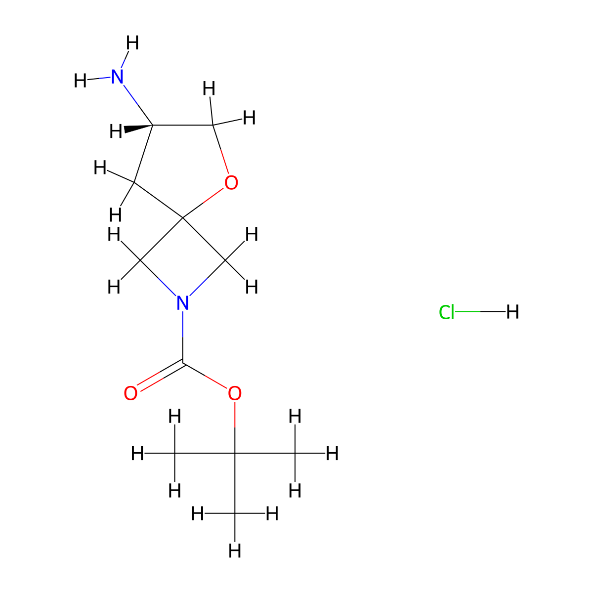 tert-butyl (7S)-7-amino-5-oxa-2-azaspiro[3.4]octane-2-carboxylate;hydrochloride molecular structure, CAS 2640149-78-4