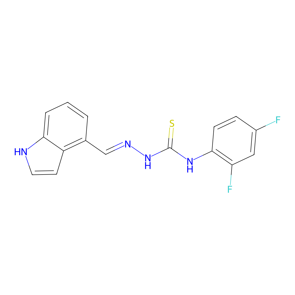 1-(2,4-difluorophenyl)-3-{[(1H-indol-4-yl)methylidene]amino}thiourea molecular structure, CAS 2640168-56-3