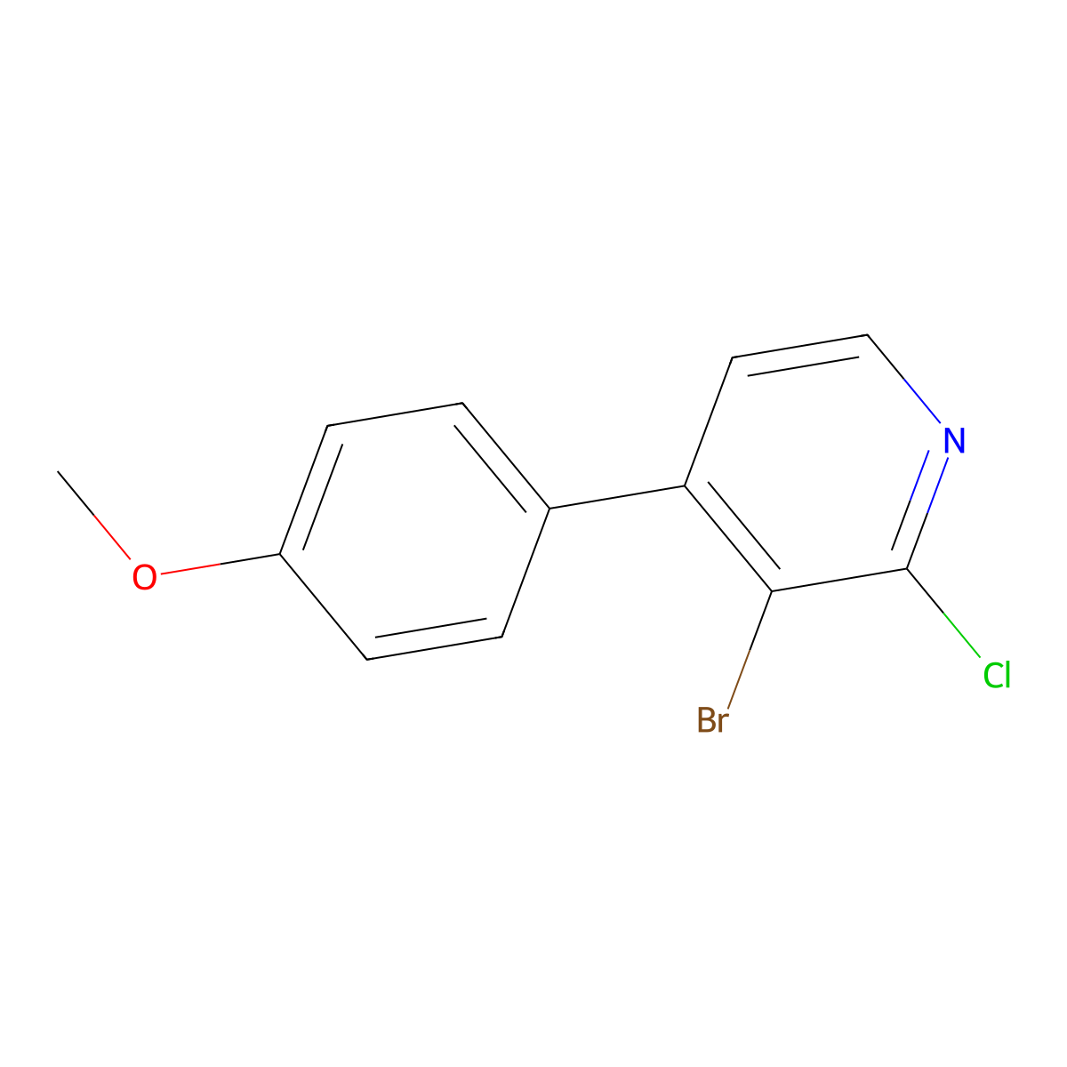 3-Bromo-2-chloro-4-(4-methoxyphenyl)pyridine molecular structure, CAS 2640226-38-4