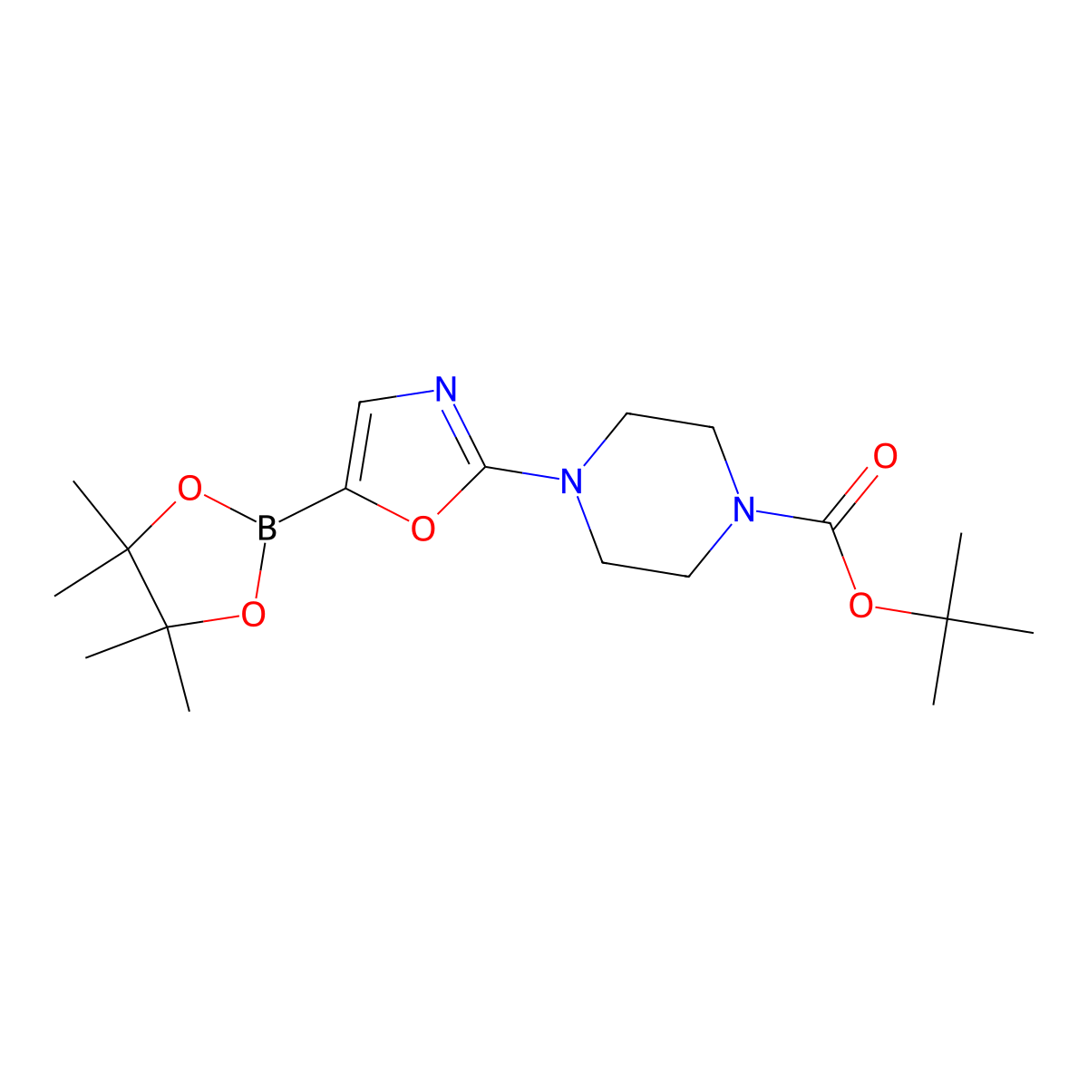Tert-butyl 4-[5-(4,4,5,5-tetramethyl-1,3,2-dioxaborolan-2-yl)-1,3-oxazol-2-yl]piperazine-1-carboxylate molecular structure, CAS 2640353-81-5