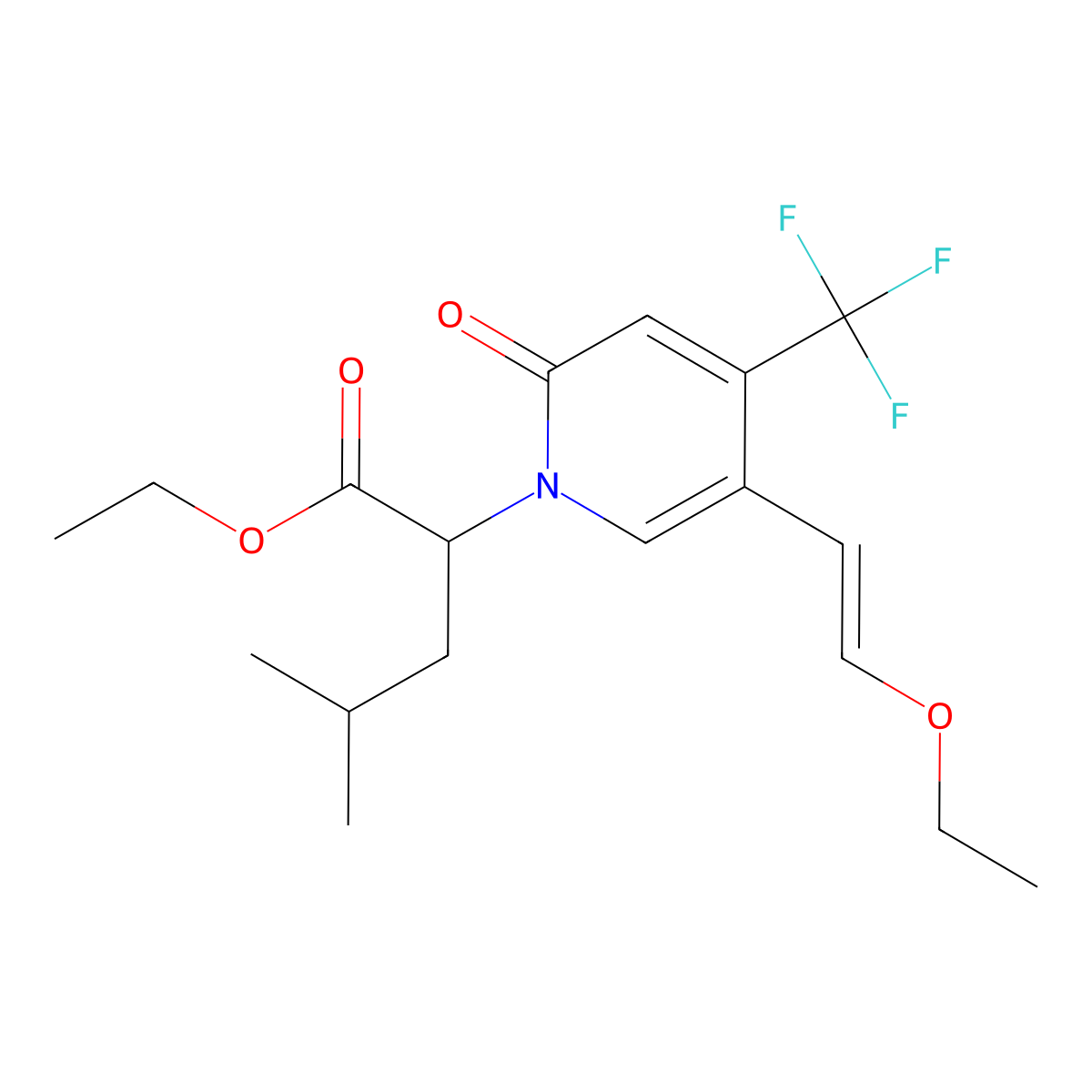 ethyl 2-[5-[(E)-2-ethoxyvinyl]-2-oxo-4-(trifluoromethyl)-1-pyridyl]-4-methyl-pentanoate molecular structure, CAS 2640364-77-6