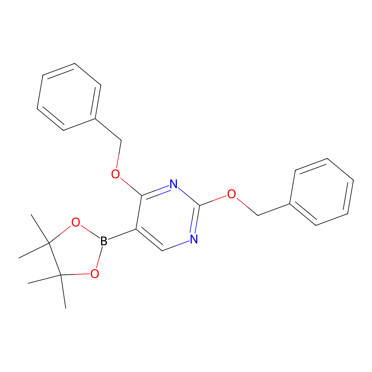2,4-Bis(benzyloxy)-5-(4,4,5,5-tetramethyl-1,3,2-dioxaborolan-2-yl)pyrimidine molecular structure, CAS 2640480-55-1