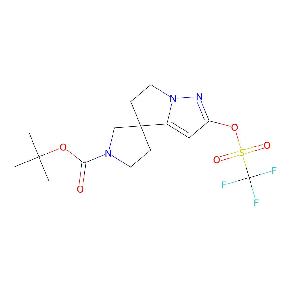Tert-butyl 2-(trifluoromethylsulfonyloxy)spiro[5,6-dihydropyrrolo[1,2-b]pyrazole-4,3'-pyrrolidine]-1'-carboxylate molecular structure, CAS 2640496-81-5