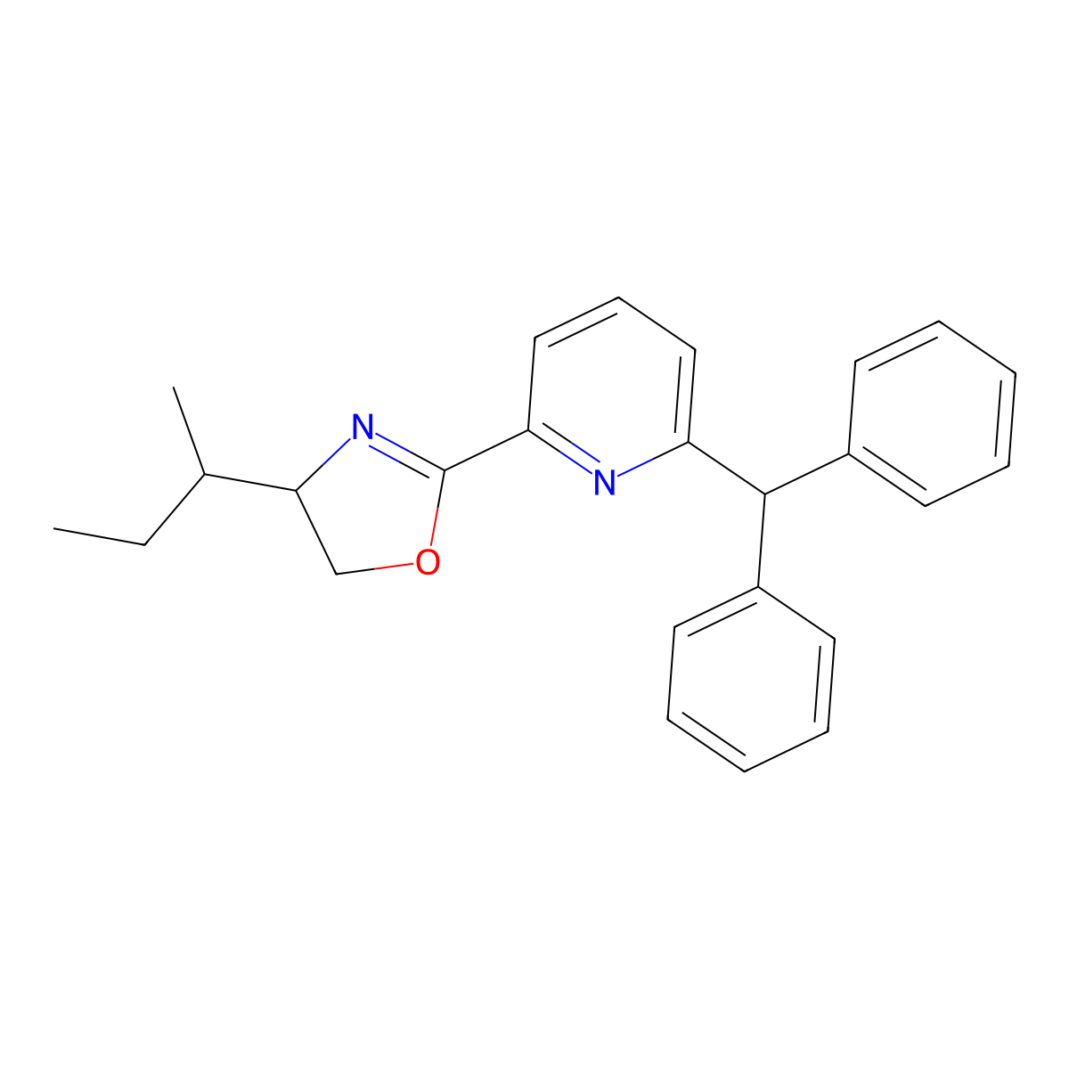 (S)-2-(6-Benzhydrylpyridin-2-yl)-4-((S)-sec-butyl)-4,5-dihydrooxazole molecular structure, CAS 2640520-01-8