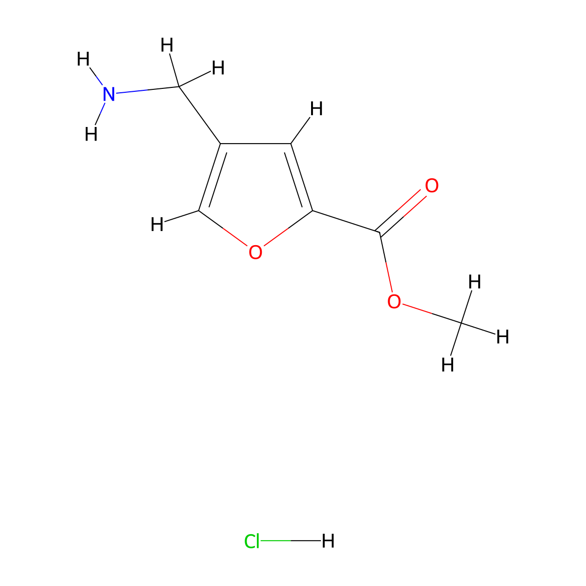4-Aminomethyl-furan-2-carboxylic acid methyl ester hydrochloride molecular structure, CAS 2640552-37-8