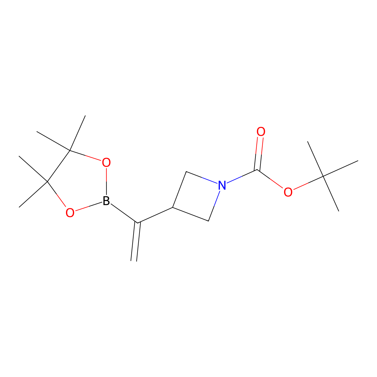 Tert-butyl 3-[1-(4,4,5,5-tetramethyl-1,3,2-dioxaborolan-2-yl)ethenyl]azetidine-1-carboxylate molecular structure, CAS 2640574-08-7