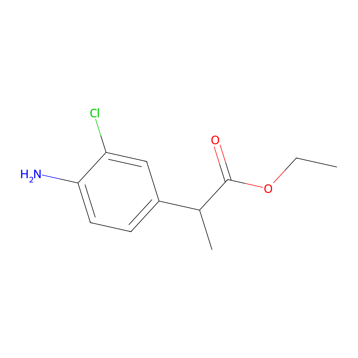 Ethyl alpha-(3-chloro-4-aminophenyl)-propionate molecular structure, CAS 26406-97-3