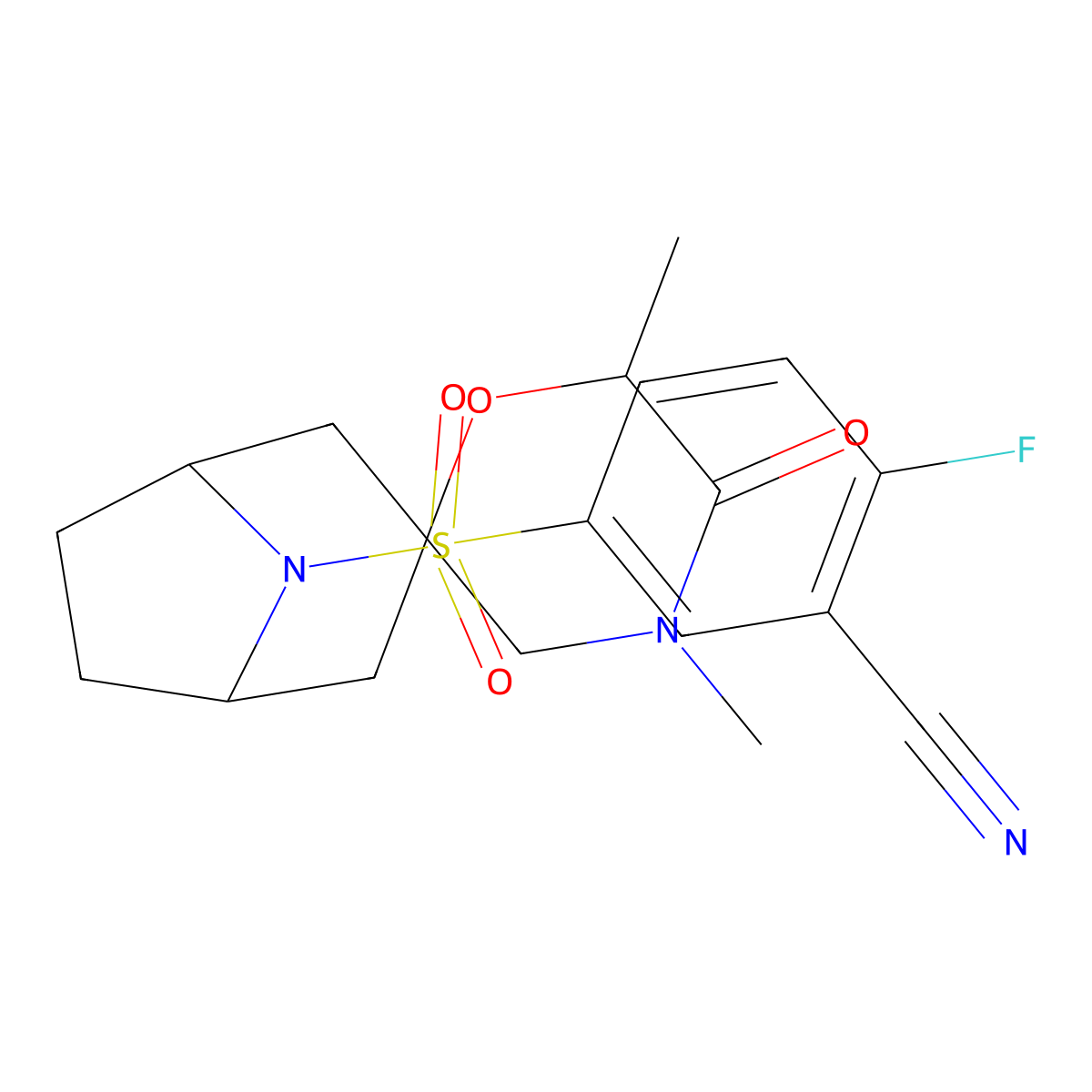 5-({4',6'-Dimethyl-5'-oxo-8-azaspiro[bicyclo[3.2.1]octane-3,2'-morpholin]-8-yl}sulfonyl)-2-fluorobenzonitrile molecular structure, CAS 2640814-16-8