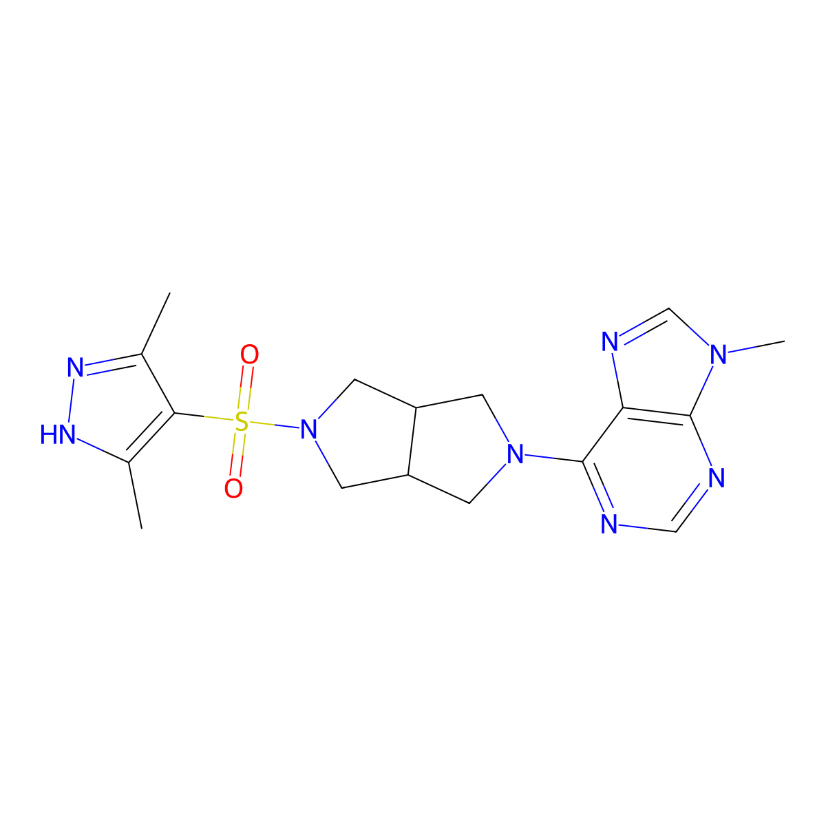 6-{5-[(3,5-dimethyl-1H-pyrazol-4-yl)sulfonyl]-octahydropyrrolo[3,4-c]pyrrol-2-yl}-9-methyl-9H-purine molecular structure, CAS 2640814-21-5