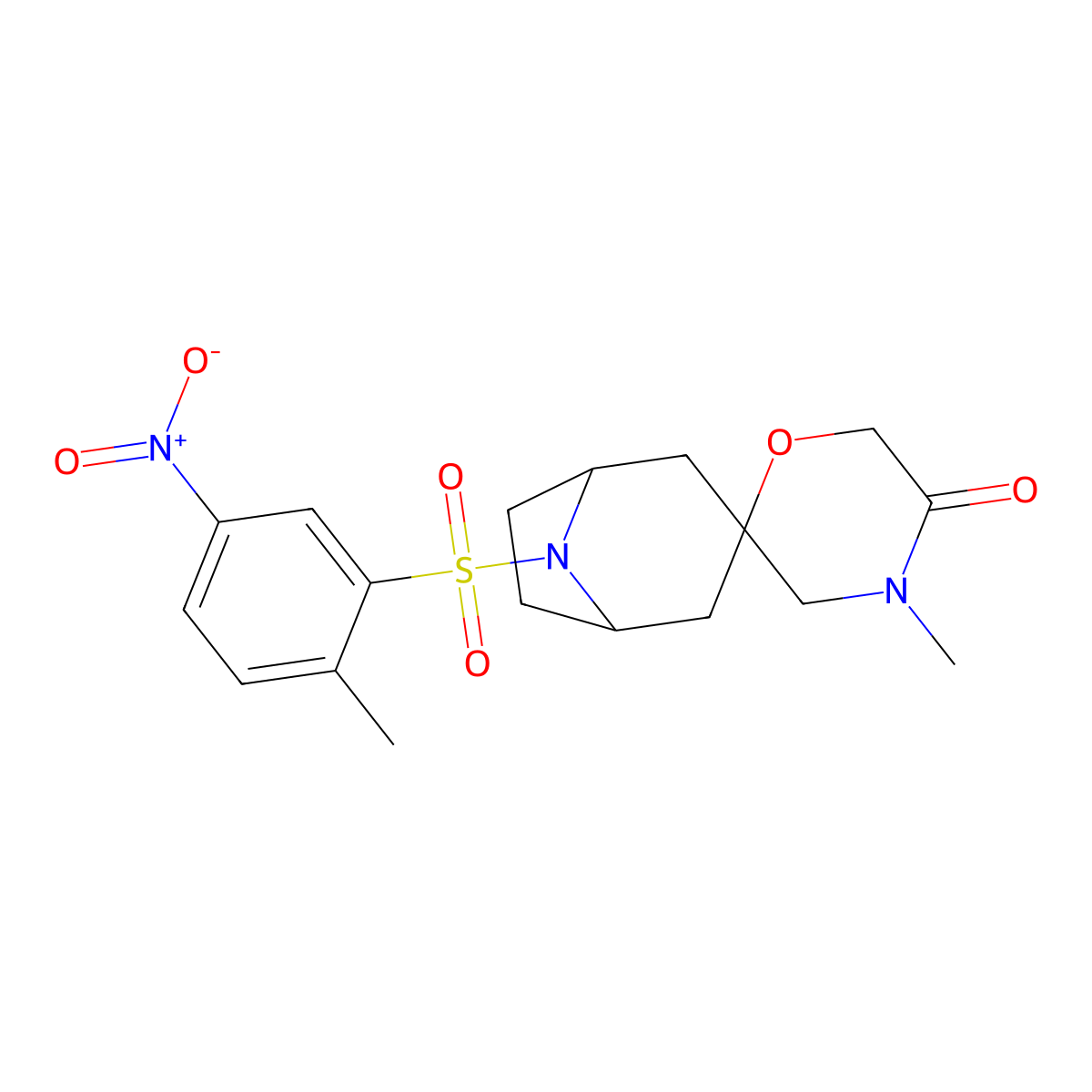 4'-Methyl-8-(2-methyl-5-nitrobenzenesulfonyl)-8-azaspiro[bicyclo[3.2.1]octane-3,2'-morpholin]-5'-one molecular structure, CAS 2640814-25-9