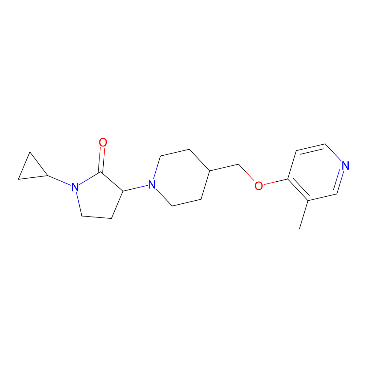 1-Cyclopropyl-3-(4-{[(3-methylpyridin-4-yl)oxy]methyl}piperidin-1-yl)pyrrolidin-2-one molecular structure, CAS 2640814-27-1