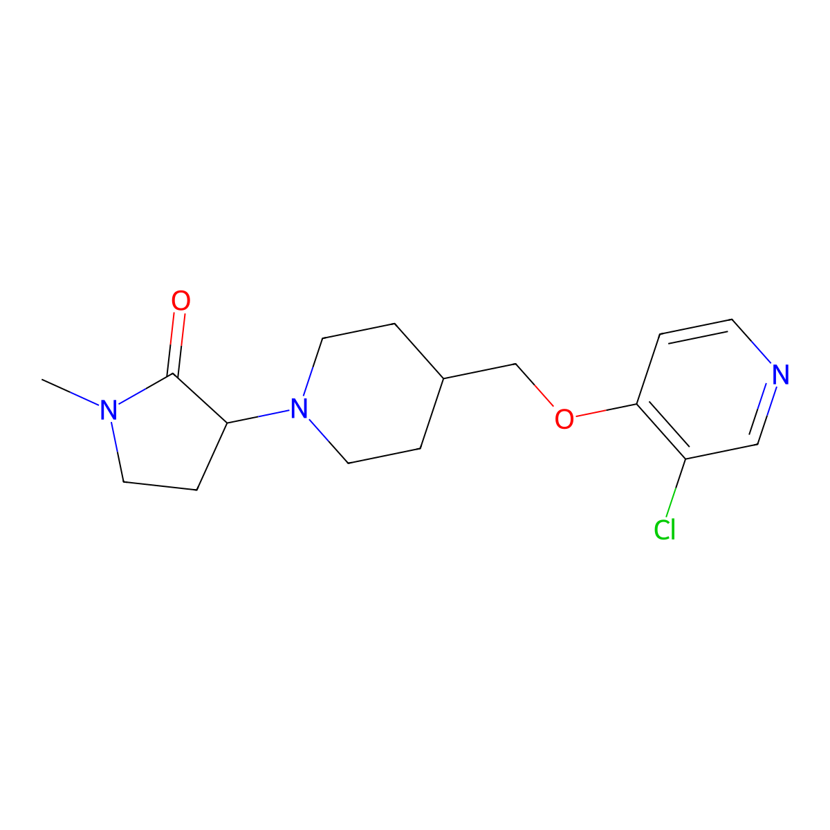 3-(4-{[(3-Chloropyridin-4-yl)oxy]methyl}piperidin-1-yl)-1-methylpyrrolidin-2-one molecular structure, CAS 2640814-30-6