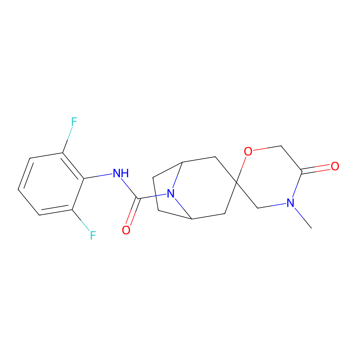 N-(2,6-difluorophenyl)-4'-methyl-5'-oxo-8-azaspiro[bicyclo[3.2.1]octane-3,2'-morpholine]-8-carboxamide molecular structure, CAS 2640814-31-7