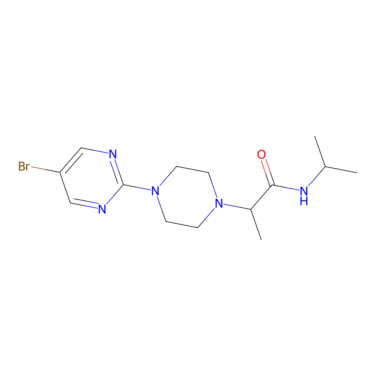 2-[4-(5-bromopyrimidin-2-yl)piperazin-1-yl]-N-(propan-2-yl)propanamide molecular structure, CAS 2640814-34-0