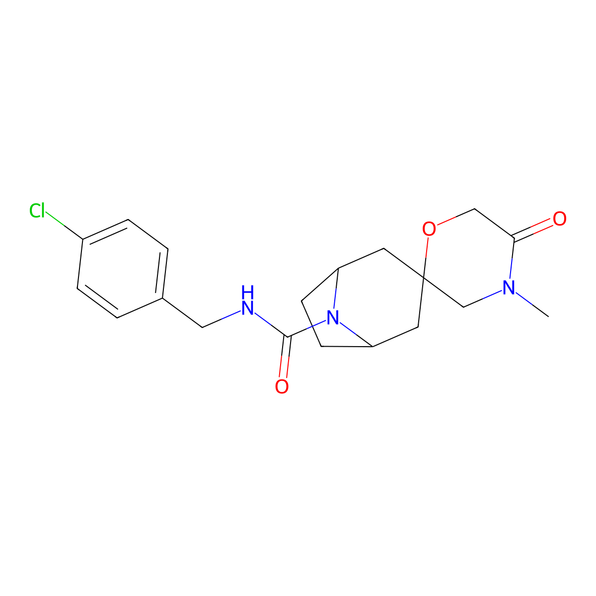 N-[(4-chlorophenyl)methyl]-4'-methyl-5'-oxo-8-azaspiro[bicyclo[3.2.1]octane-3,2'-morpholine]-8-carboxamide molecular structure, CAS 2640814-39-5