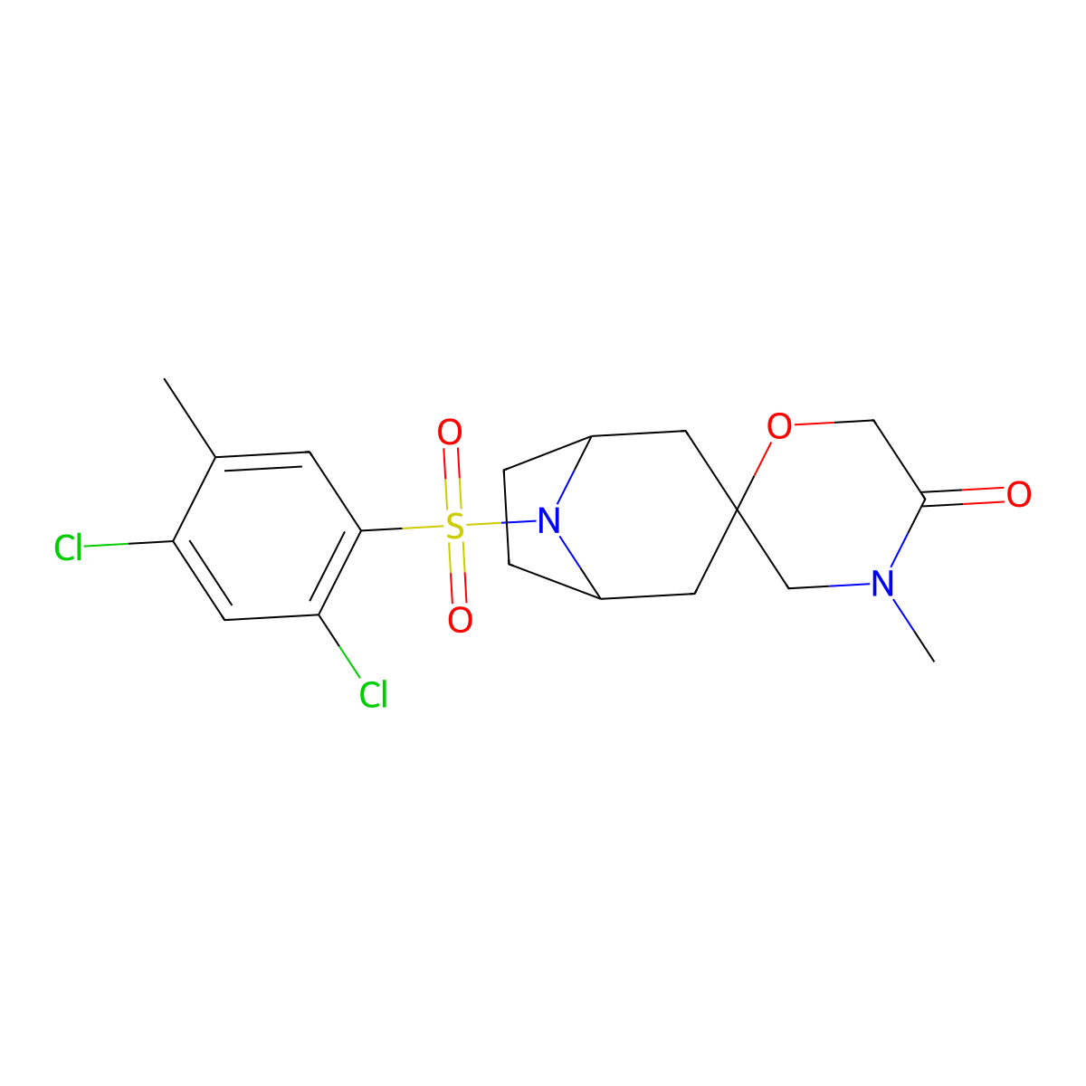 8-(2,4-Dichloro-5-methylbenzenesulfonyl)-4'-methyl-8-azaspiro[bicyclo[3.2.1]octane-3,2'-morpholin]-5'-one molecular structure, CAS 2640814-40-8