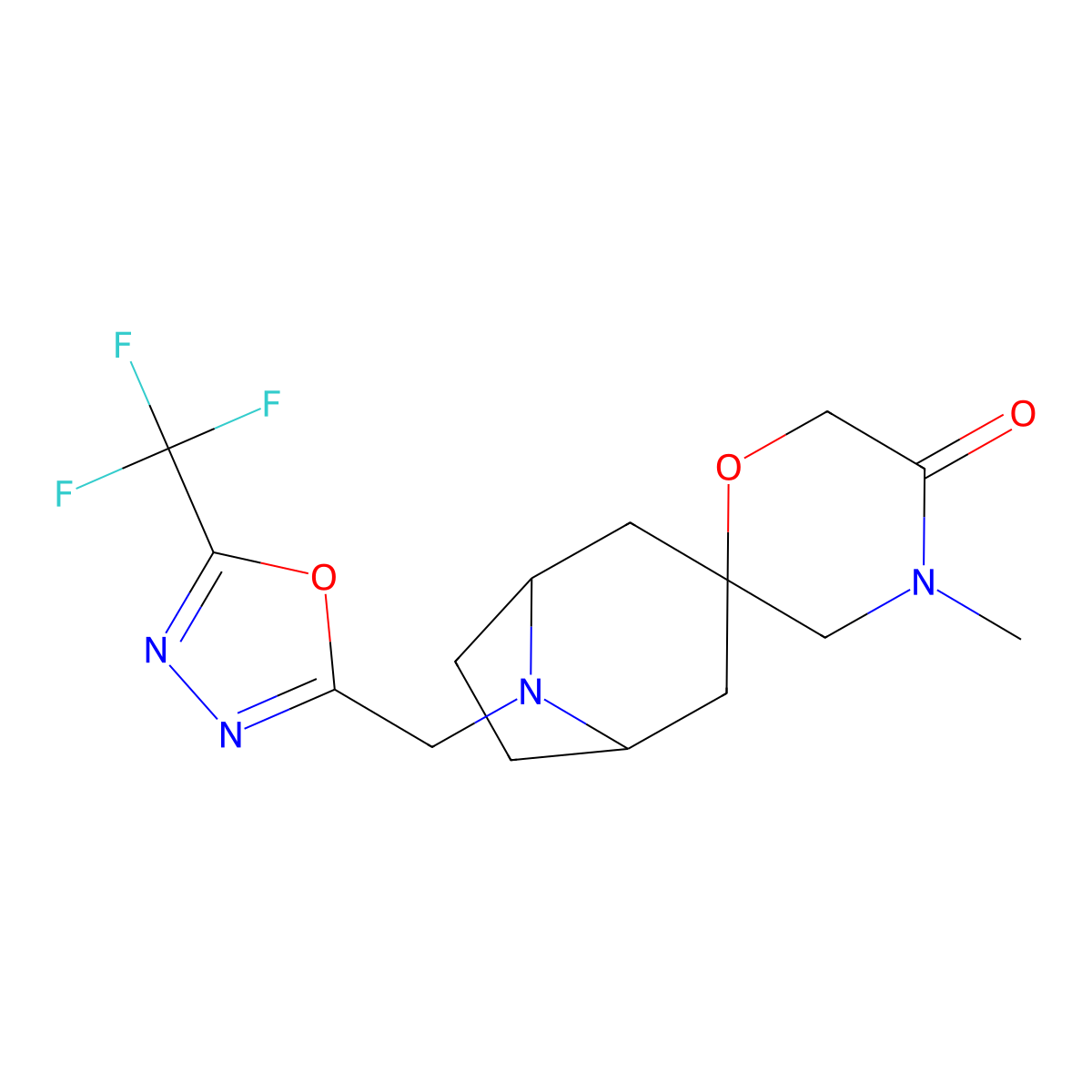 4'-Methyl-8-{[5-(trifluoromethyl)-1,3,4-oxadiazol-2-yl]methyl}-8-azaspiro[bicyclo[3.2.1]octane-3,2'-morpholin]-5'-one molecular structure, CAS 2640814-45-3