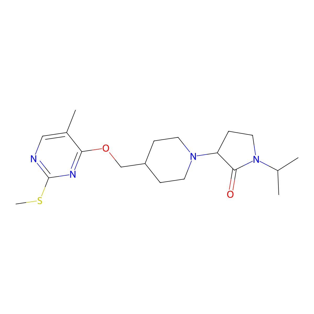 3-[4-({[5-Methyl-2-(methylsulfanyl)pyrimidin-4-yl]oxy}methyl)piperidin-1-yl]-1-(propan-2-yl)pyrrolidin-2-one molecular structure, CAS 2640814-49-7
