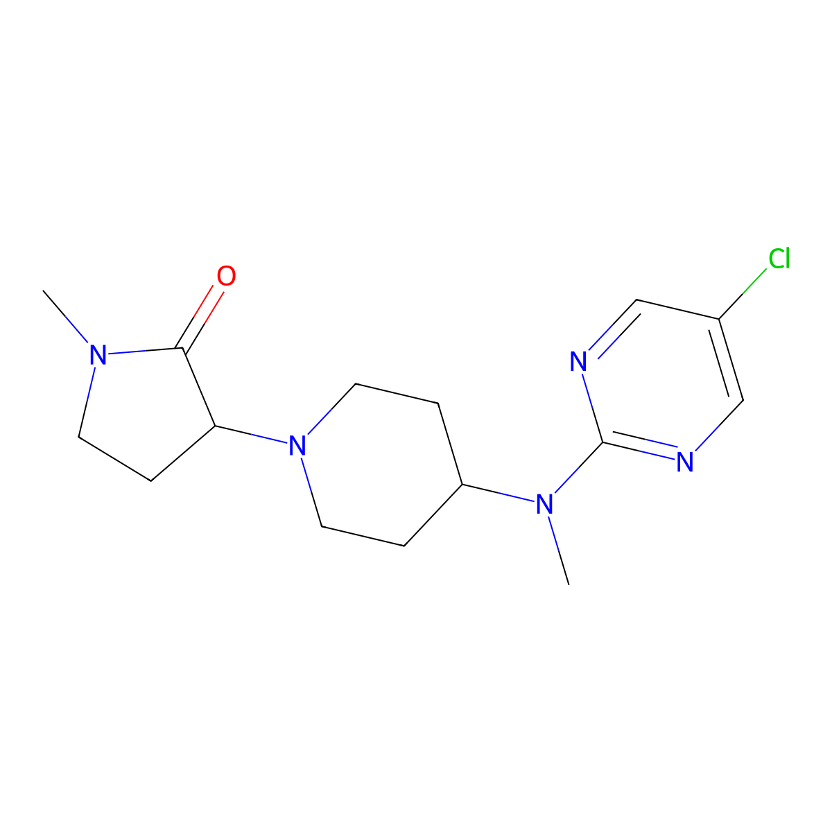 3-{4-[(5-Chloropyrimidin-2-yl)(methyl)amino]piperidin-1-yl}-1-methylpyrrolidin-2-one molecular structure, CAS 2640814-52-2