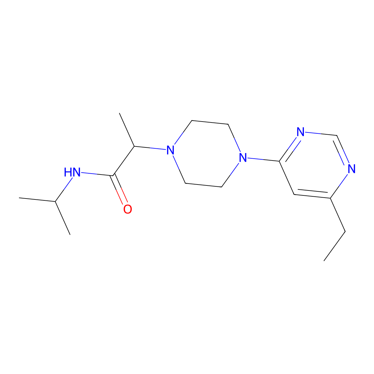 2-[4-(6-ethylpyrimidin-4-yl)piperazin-1-yl]-N-(propan-2-yl)propanamide molecular structure, CAS 2640814-62-4