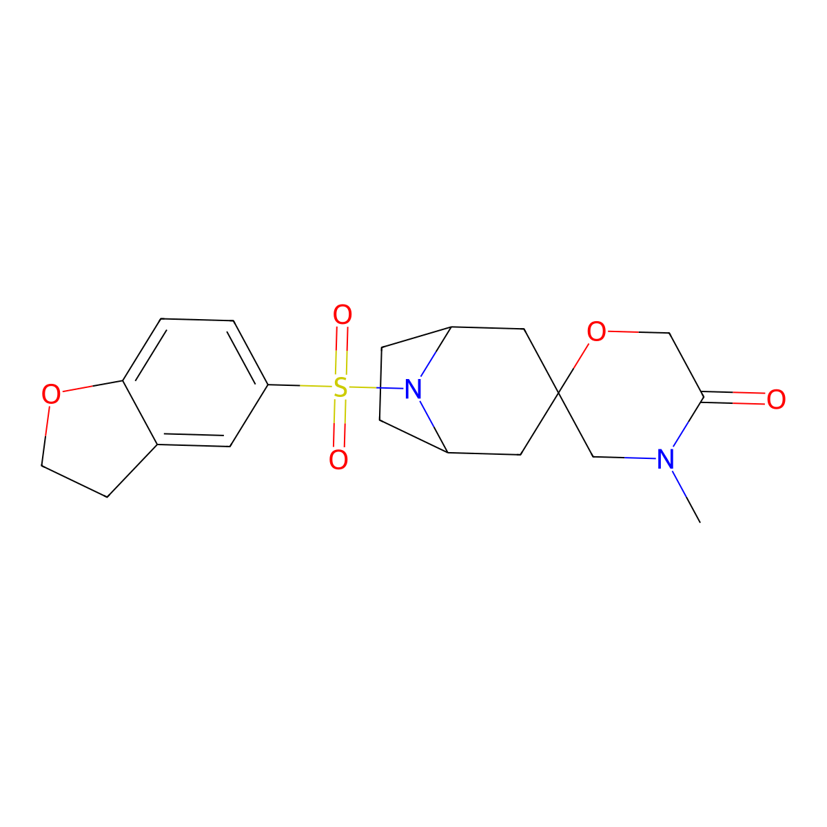 8-(2,3-Dihydro-1-benzofuran-5-sulfonyl)-4'-methyl-8-azaspiro[bicyclo[3.2.1]octane-3,2'-morpholin]-5'-one molecular structure, CAS 2640814-68-0