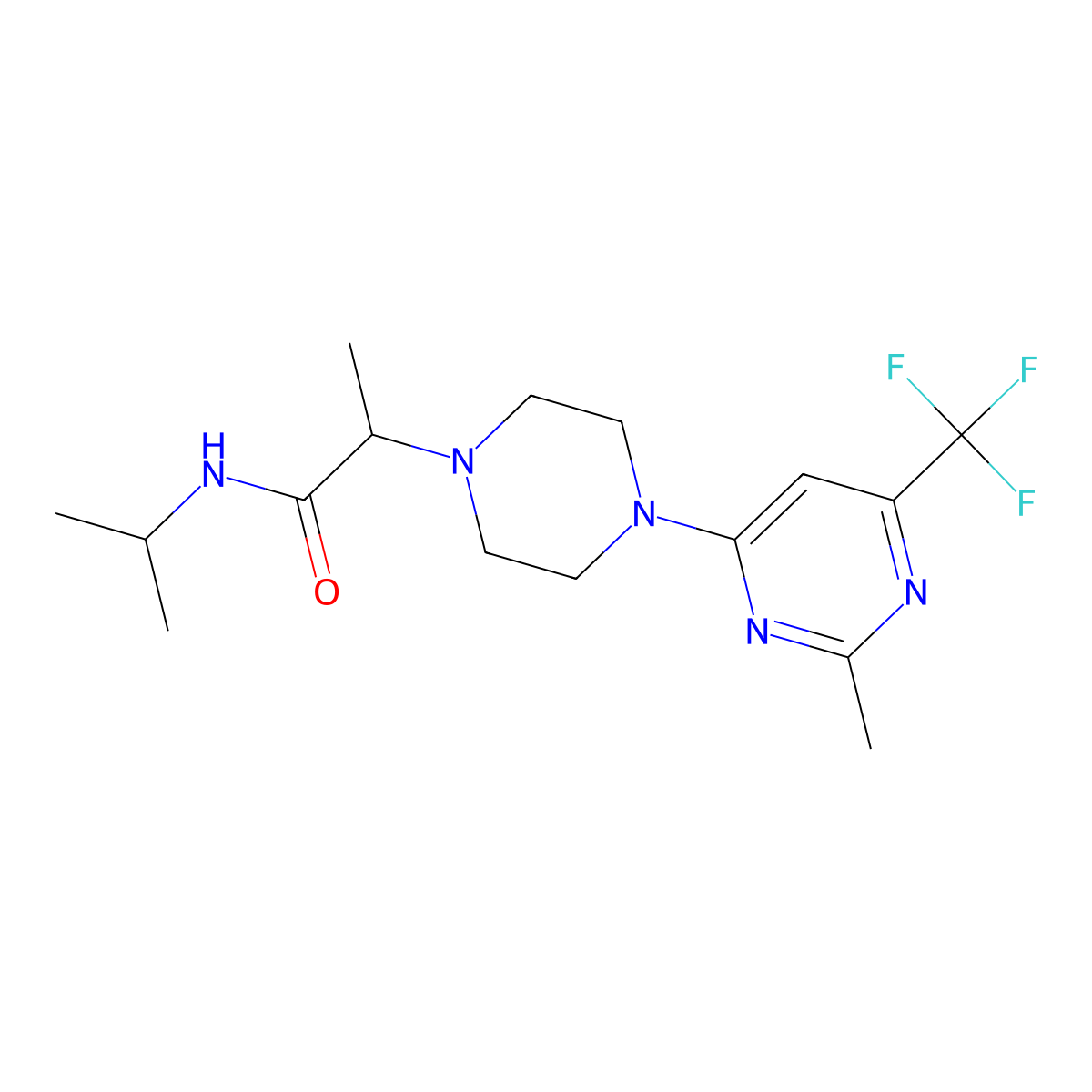 2-{4-[2-methyl-6-(trifluoromethyl)pyrimidin-4-yl]piperazin-1-yl}-N-(propan-2-yl)propanamide molecular structure, CAS 2640814-71-5